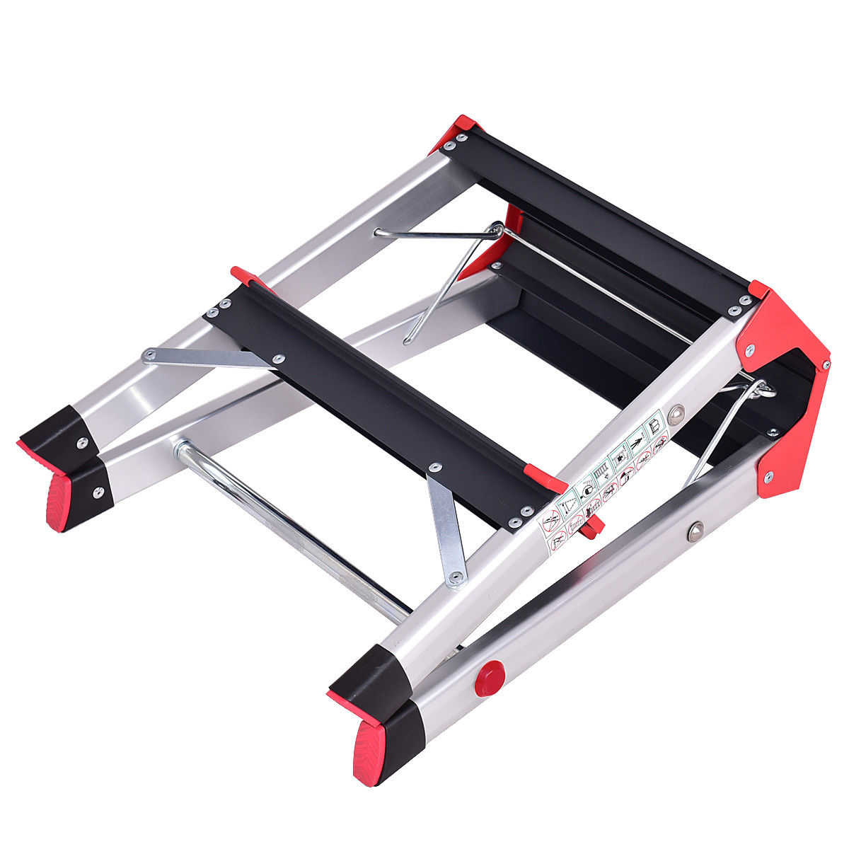 Gymax Folding Aluminum Lightweight Ladder 2 Step Non-Slip Platform Stool