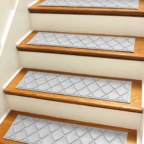 Bungalow Flooring Aqua Shield Gray Argyle Stair Tread (Set of 4)