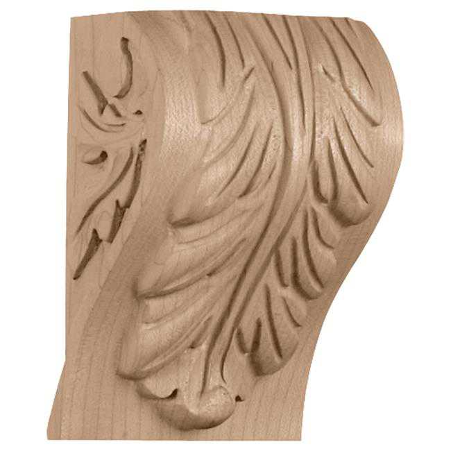 3 1/4'W x 2 3/4'D x 5'H, Extra Small Block Acanthus Leaf Corbel, Maple