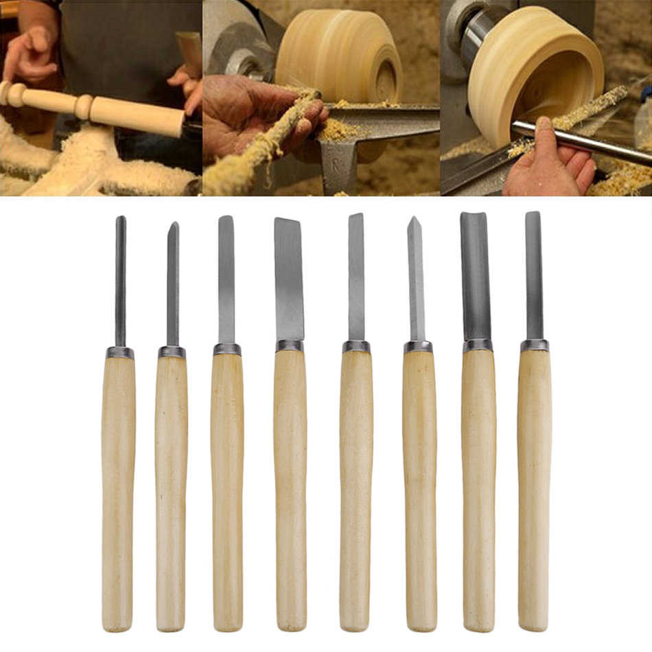 8 Pieces Wood Handles Lathe Chisels Woodworking Lathe Turning Tool Set
