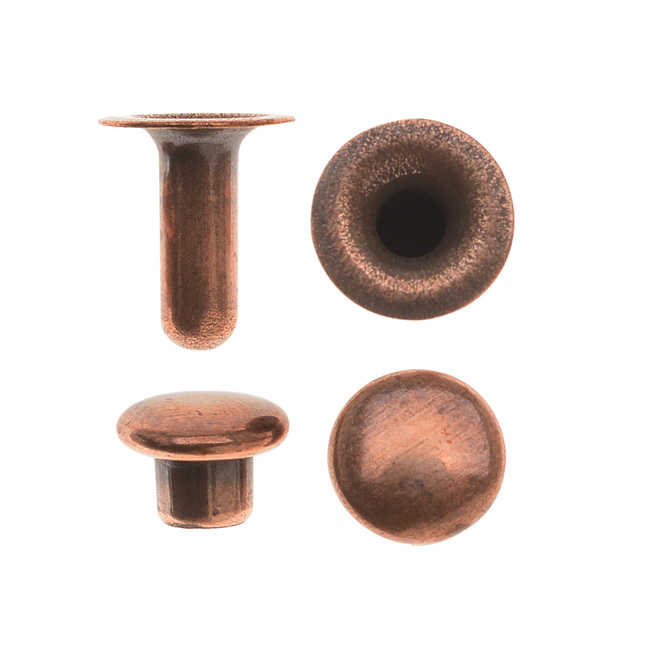 Antiqued Copper Plated Double Round Cap Compression Rivet Set 6.5mm - Pack Of 10