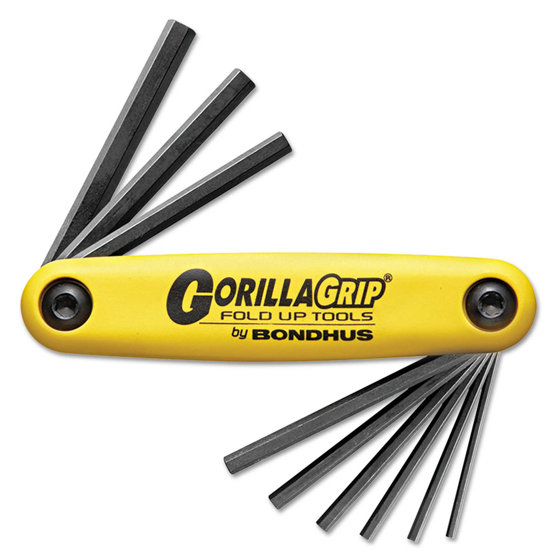Bondhus HF9 GorillaGrip Fold-Up Tool, 9-Piece Hex Set, SAE, Yellow/Black Oxide