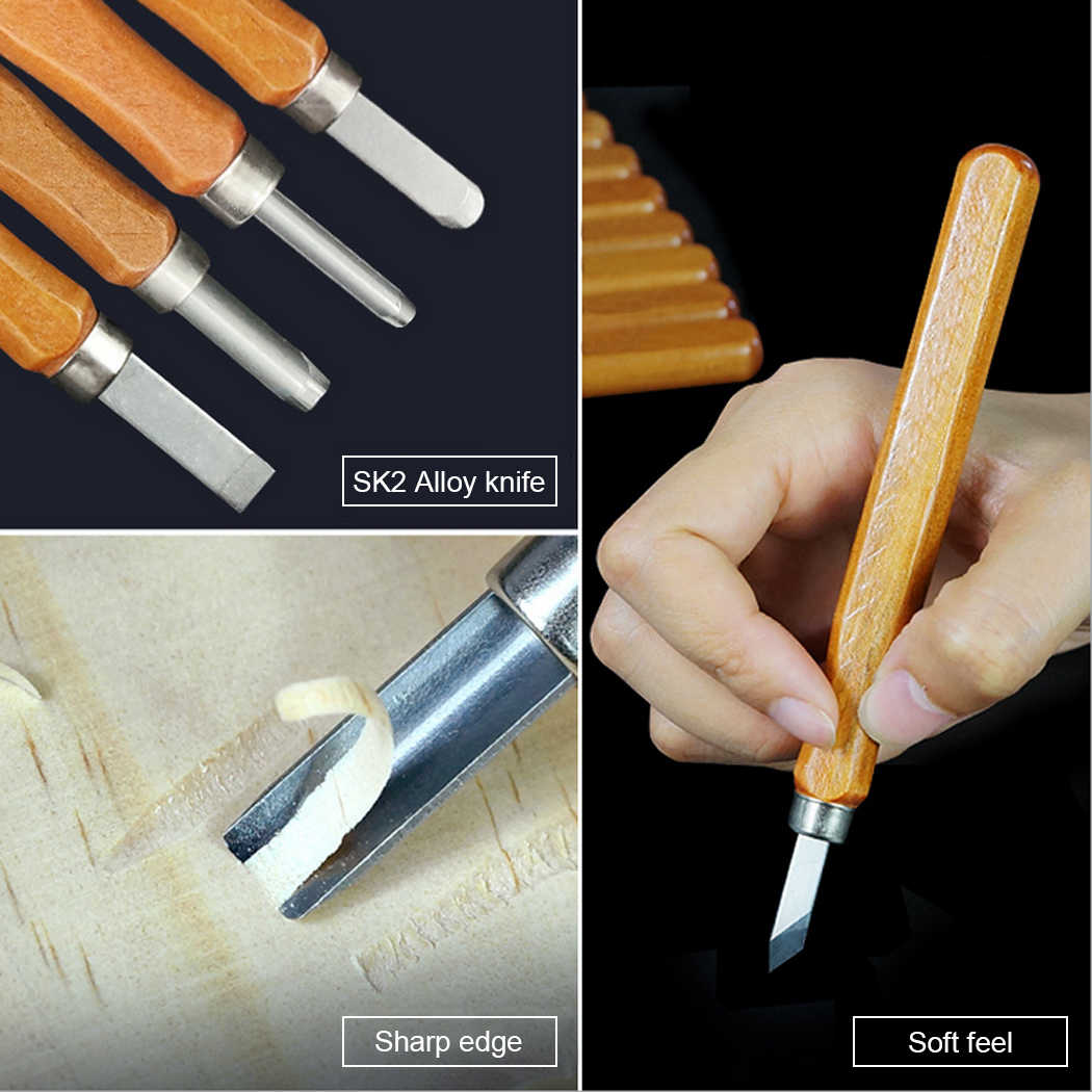 Wood Carving Tools Carbon Steel Carving Knife Chisel Tools Kit with Protective Box, 12-Pack