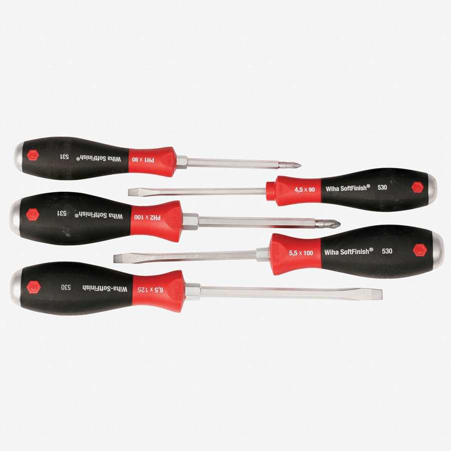 Wiha 53075 5 Piece SoftFinish Extra Heavy Duty Slotted/Phillips Screwdriver Set (w/ 4.5mm slotted)