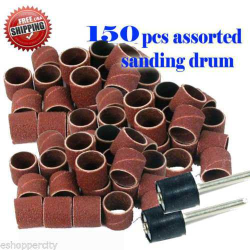 MTP 150 Pc + 2 Mandrel Assorted Rotary Tool Sanding Drum 1/2' X 1/2' , 60 , 120 , 240 Grits Rotary Tool Suit for Dremel 445 432 408 3000 4000 8220-2/28 395 7700-1/15 4000 3/34 Chicago